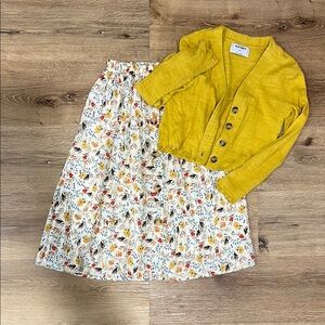 Hayden Girls Yellow Cardigan with Cream Floral Skirt Set